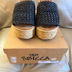 Sbicca Black Woven Cork Platform Sandals